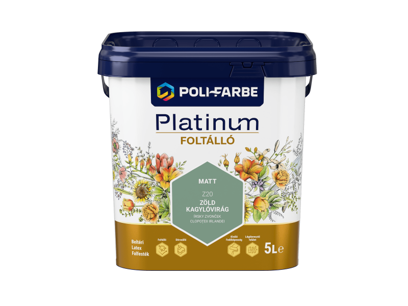 Poli-Farbe Platinum Foltálló beltéri falfesték – Zöld Kagylóvirág Z20 – 5 L