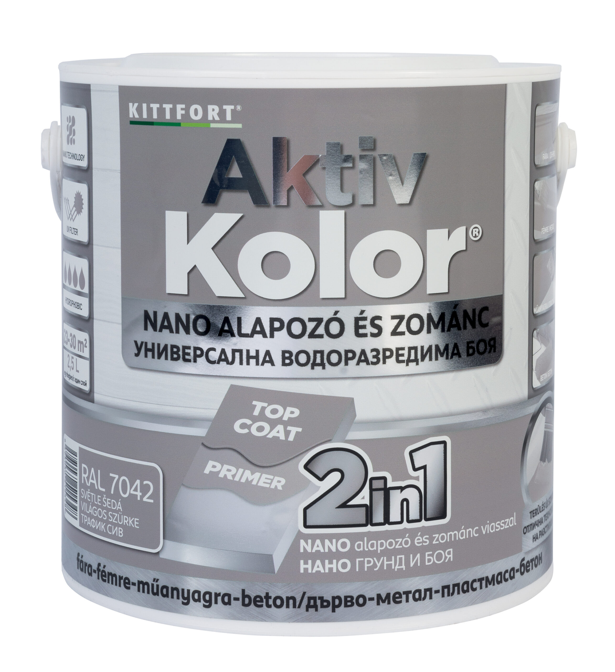 Kittfort AktivKolor Nano - Világosszürke - RAL 7042 - 2,5 L