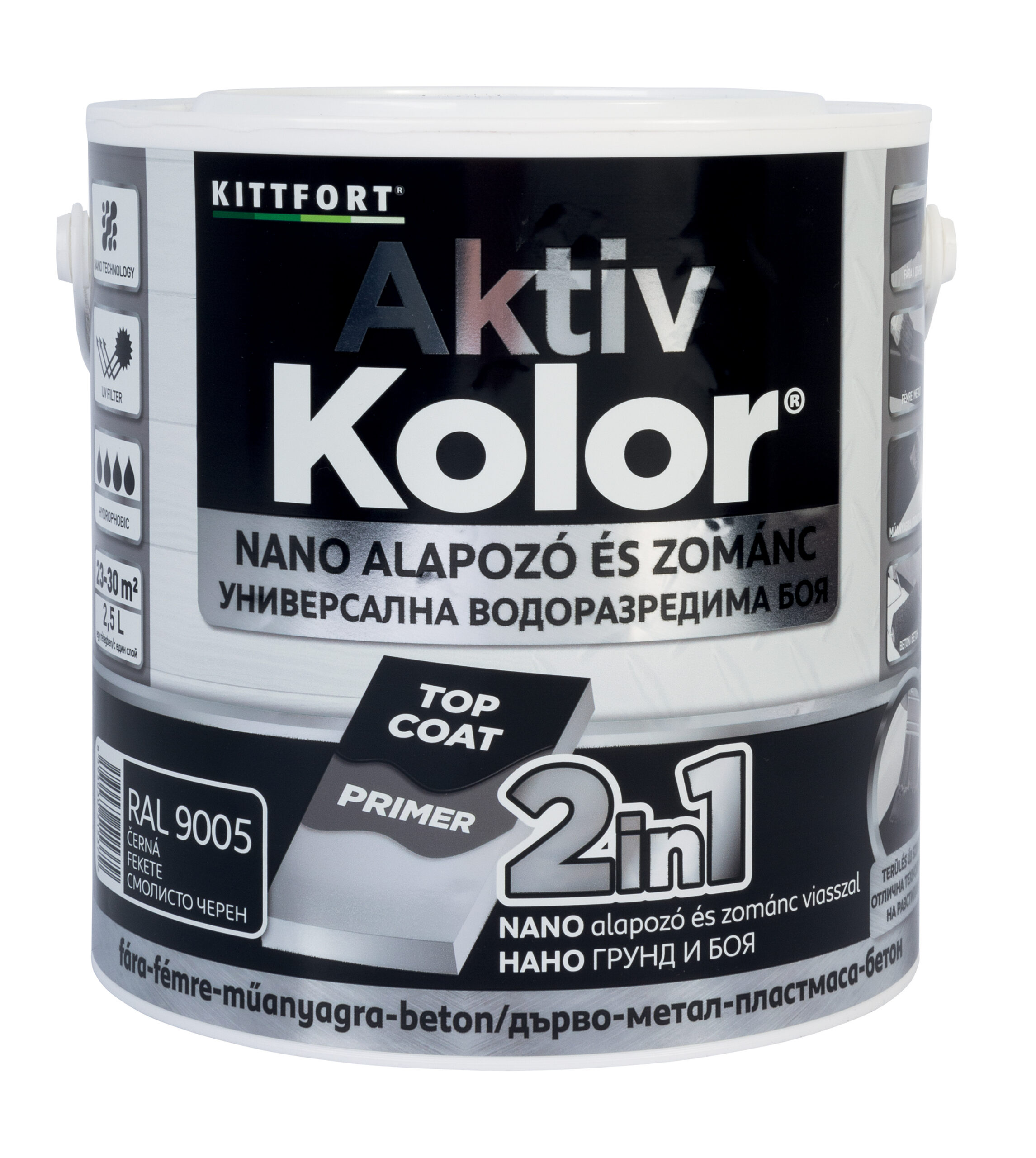 Kittfort AktivKolor Nano - Fekete - RAL 9005 - 2,5 L