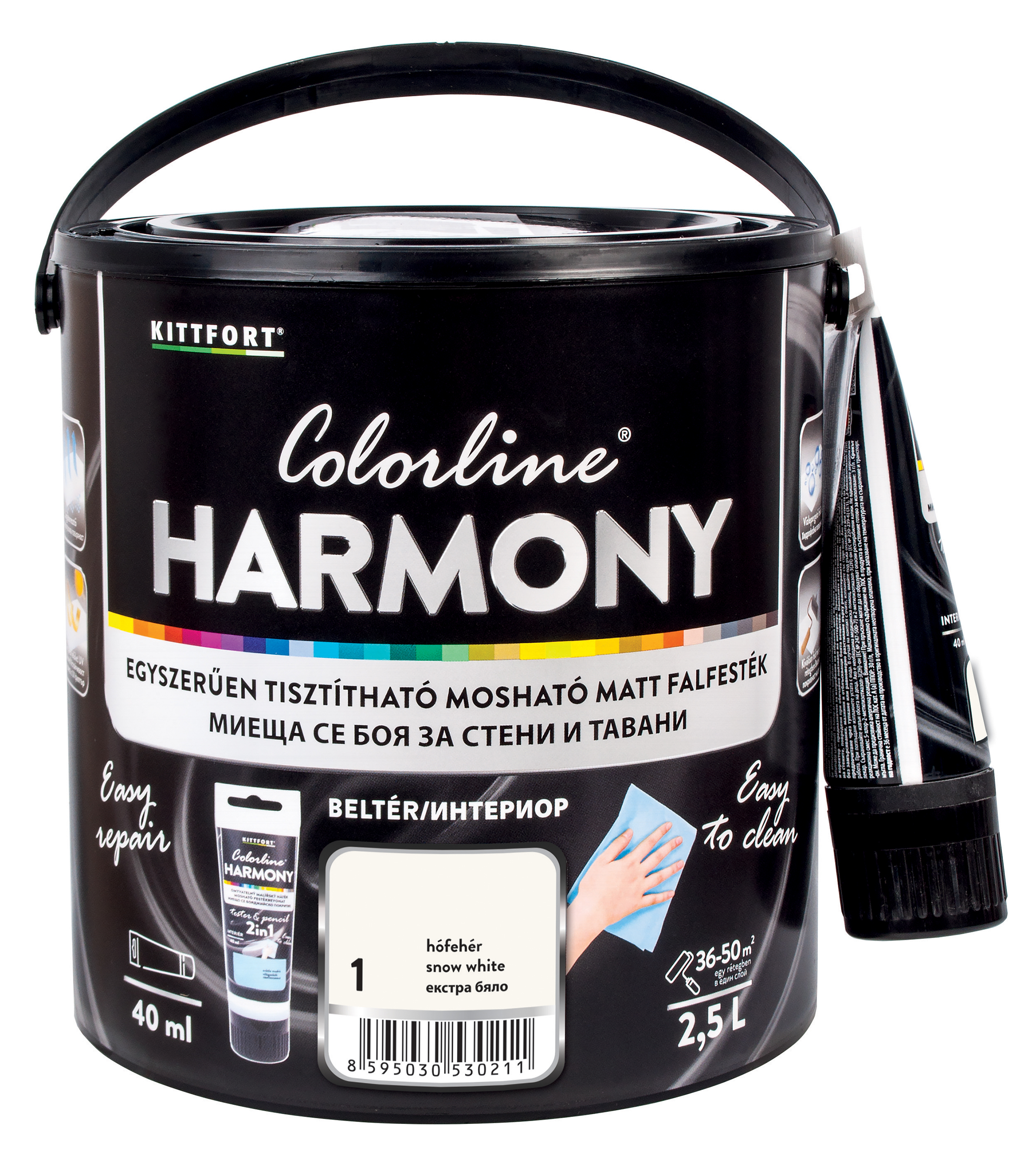 Kittfort Colorline Harmony - Hófehér 01 - 2,5 L + 40 ml javítófesték